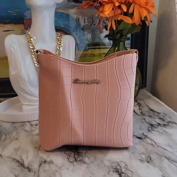 Chic Croc-Embossed Mini Crossbody Vegan Leather Bag Set - Picture 6 of 10